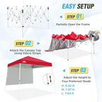 EAGLE PEAK 10x10 Pop Up Canopy Tent with Sidewall, Compact, Portable Slant Leg Instant Sun Shelter for Beach, Sports, & Camping, 10x10 Base 8x8 Top, Red