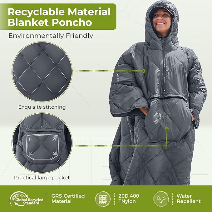 ATEPA Wearable Sleeping Bag, Recycled Warm Winter Camping Blanket Wearable Poncho for Outdoor, Stadium Sports Women Men
