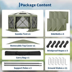 11.5x11.5FT 6-Sided Pop Up Gazebo Tent，One-Push Setup Canopy Tent with Mesh Panels & Removable Wind Cloths, Outdoor shelter for Camping, Backyard Parties, Outdoor Events - Army Green