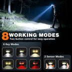 LED Headlamp Rechargeable 2 Pack - Super Bright Headlight Flashlight with Motion Sensor,Mens Birthday Gifts,IPX4 Waterproof 8 Modes Spotlight&Floodlight for Camping,Hunting,Fishing,Hiking,Running