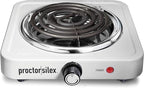 Proctor Silex Portable Electric Stove, Stainless Steel Single Burner Cooktop, Compact, Adjustable Temperature Hot Plate, 1200 Watts, White (34106)