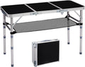 VINGLI Small Folding Table Portable 3FT Aluminum Foldable Camping Table for Picnic Card Table with 3 Adjustable Height & Carry Handle for Outdoor Indoor Hiking Camp BBQ Beach-Black