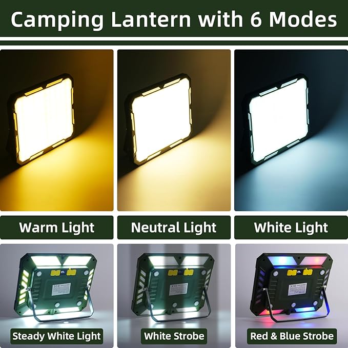 Camping Lantern Rechargeable Camping Lights 20W,1000LM, 6 Modes, Waterproof Camping Essentials with 4 Magnetic Bases, for Emergency, Power Outages, Tent, Hiking, Car Repair, Fishing