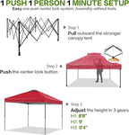 10'x10' Pop Up Canopy Tent with 1 Sidewall and 6 Pockets, One Push Setup, Instant Shade Tent with Vented Roof for Beach Patio Outdoor, Case, 8 Stakes, 4 Ropes, 4 Sandbags (Red, 10x10)