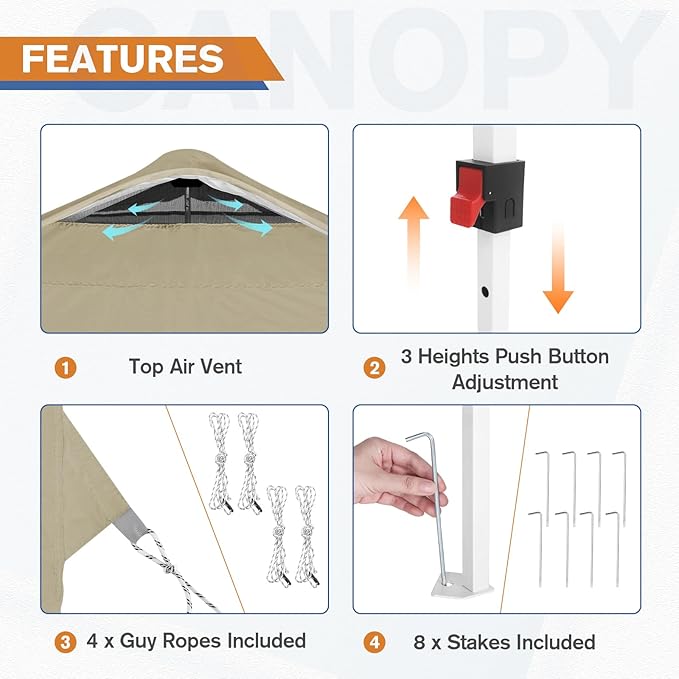 EAGLE PEAK Commercial Canopy 10x10 Pop Up Canopy Tent with 1 Sidewall, Easy Setup Heavy Duty Instant Event Shelter for Vendors & Markets, Outdoor Sun Shade, Light Beige
