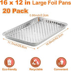 CYEAH 20 Pcs Aluminum Foil Pans, 16 x 12 in Large Aluminum Pans, Aluminum Cookie Sheets for Baking, BBQ Grill Topper Pan for Food Prepping, Outdoor Cooking and Camping