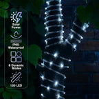 ANJAYLIA 33FT 100 LED Solar Rope Lights Outdoor Waterproof, Solar Powered Rope String Lights with 8 Modes for Outdoor, Patio, Garden, Camping, Holiday & Christmas Décor Cool White