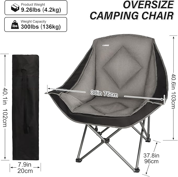 CAMPHILL Folding Camping Chair,Oversized Portable Camping Chair with Cup Holder,Heavy Duty Padded Lawn Chair for Camping, Tailgates, Beach, and Sports