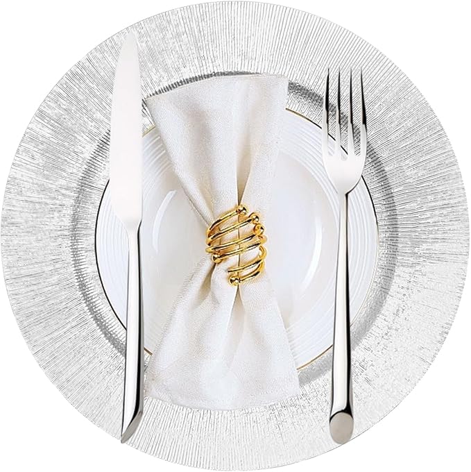 DYRABREST 50 Pcs 13 Inch Charger Plates, Bulk Round Charger Plates Plastic Wedding Dinner Elegant Reusable for Table Setting Wedding Party Event Tabletop Setting Decor (Silver)