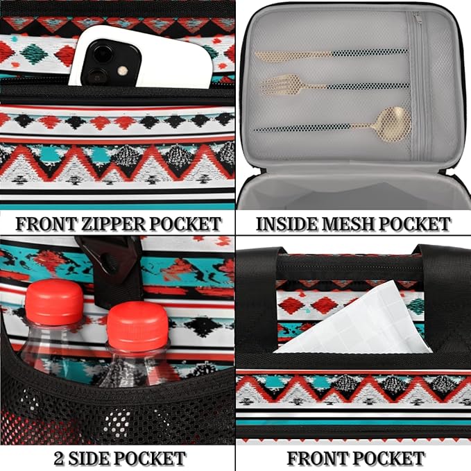 Leakproof Reusable Insulated Cooler Lunch Bag Ethnic Aztec Geometric Picnic Lunch Box for Women Men Cooler Tote Office Work Camping Beach 24 Can 15L