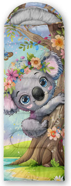 AILONEN Kawaii Panda Sleeping Bags,Lightweight & Waterproof,3 Season Warm & Cool Weather,Dreamy Purple Flower Animal Themed Sleeping Bags for Boys,Girls,Kids,Adults Travelling,Outdoors
