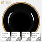 PARTY BARGAINS 13-Inch Charger Plates - 96 Pack, Black Gold Rim, Heavy-Duty Disposable Chargers for Elegant Dining - Ideal for Weddings and Formal Events