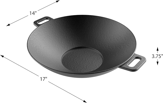 Cast Iron Wok-14” Pre-Seasoned, Flat Bottom Cookware with Handles-Compatible with Stovetop, Oven, Induction, Grill, or Campfire by Classic Cuisine, (82-KIT1088)
