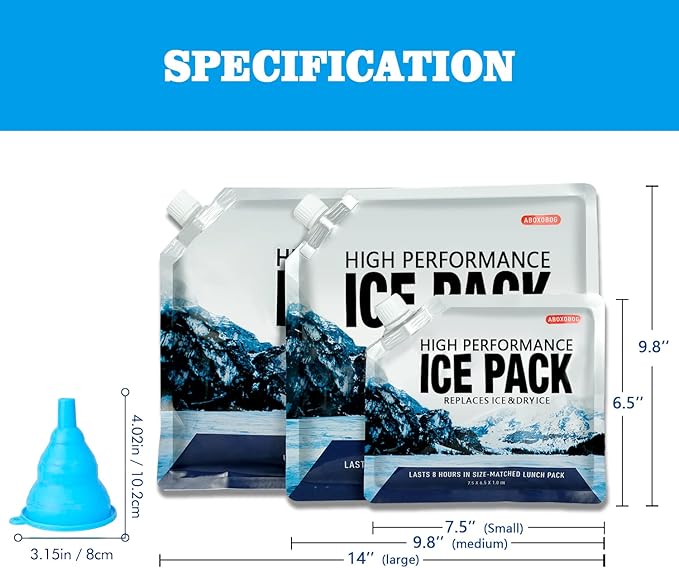 Reusable Ice Packs for Coolers Long Lasting Gel Freezer Packs for Cooler Bag Lunch Box,Keeps Food Cold Fresh (5 Pack, S(6.5"x7.5"))