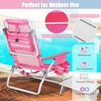 GYMAX Beach Chairs, Backpack Camping Chair with Armrest, Cooler Bag, Cup Holder, Towel Bar & Side Pockets, Sunbath Sling Tanning Lounge, Folding Layout Chair (with Table, Pink Stripe)