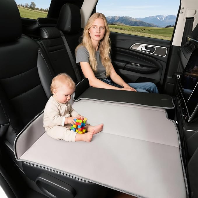 Car Bed Backseat for SUV, Car Camping Bed Platform | Folding Mattress, Eco-Friendly Flocking Portable Travel Platform, No-Inflation Foldable Backseat Mattress, Camping Essentials for Sleeping, Gray