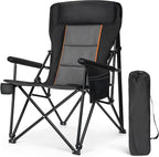 ALPHA CAMP Oversized Folding Camping Chairs for Adults High Backrest Heavy Duty Lawn Chairs Support 500 LBS Portable Camp Chairs with Cup Holders Large Side Pocket Outdoor Chair
