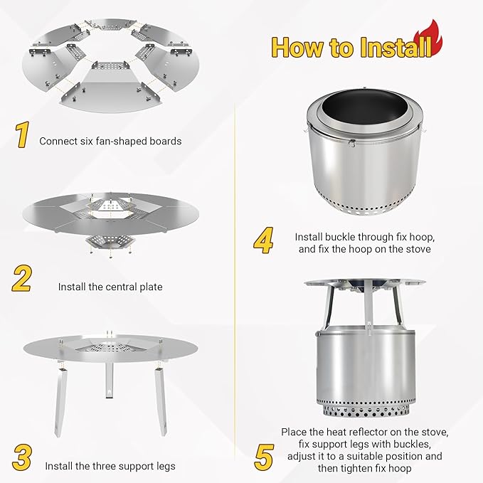 Upgraded Heat Deflector for Solo Stove Bonfire 19.5’’, 304 Stainless Steel Heat Diffuser with Detachable Legs & Fix Hoop, Capture and Redirect Warmth, Camping Accessory