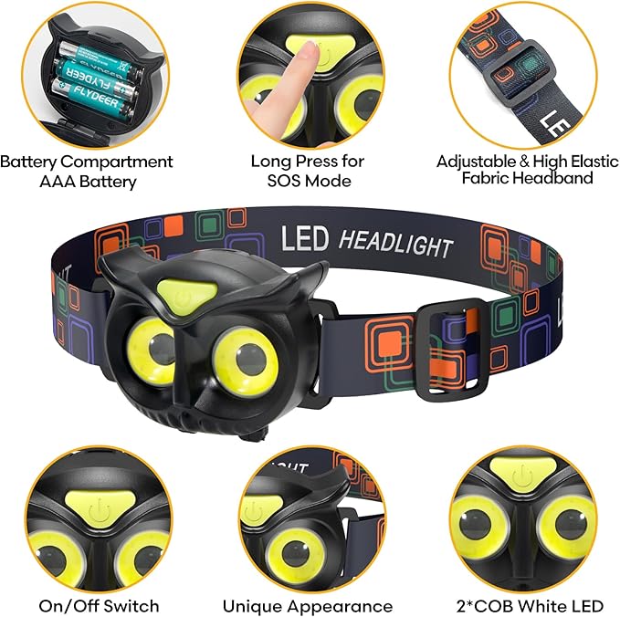 Lsnisni Kids Headlamp,LED Head Lamp with 4 Modes,IPX5 Waterproof Head Lights for Forehead,Head Flashlight for Adults and Kids Outdoor Camping Hiking Running,3 AAA Batteries Included