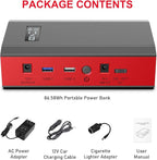 ZeroKor Portable Power Bank with AC Outlet, 65W External Battery Power Pack Portable Laptop Charger Power Source Backup for Outdoor RV Tent Camping Home Smart Device Emergency -Grey Red