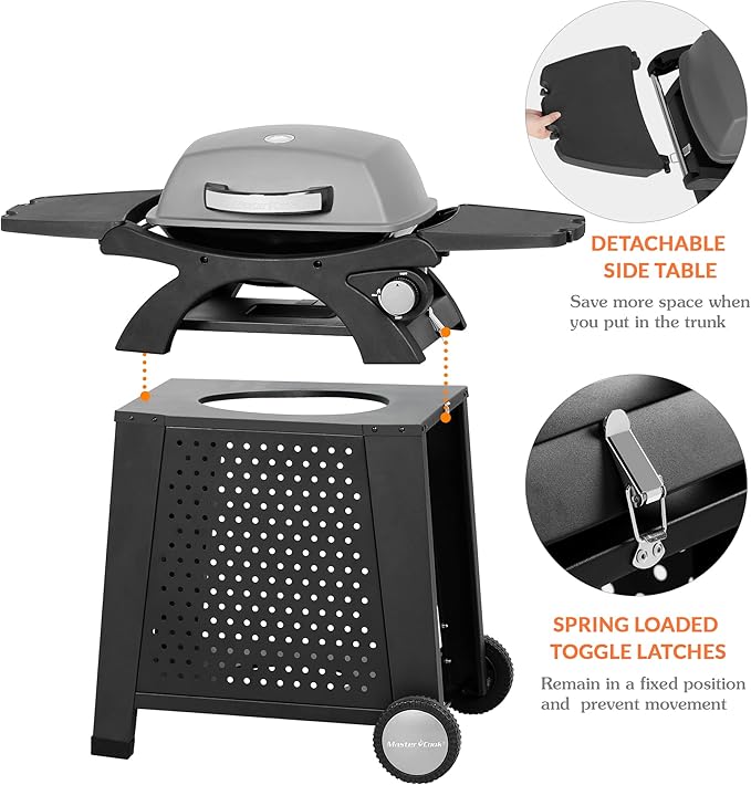 MASTER COOK Gas Grill with Side Tables - Portable Propane Gas Grill for Patio, Beach, Picnic, Outdoor Camping