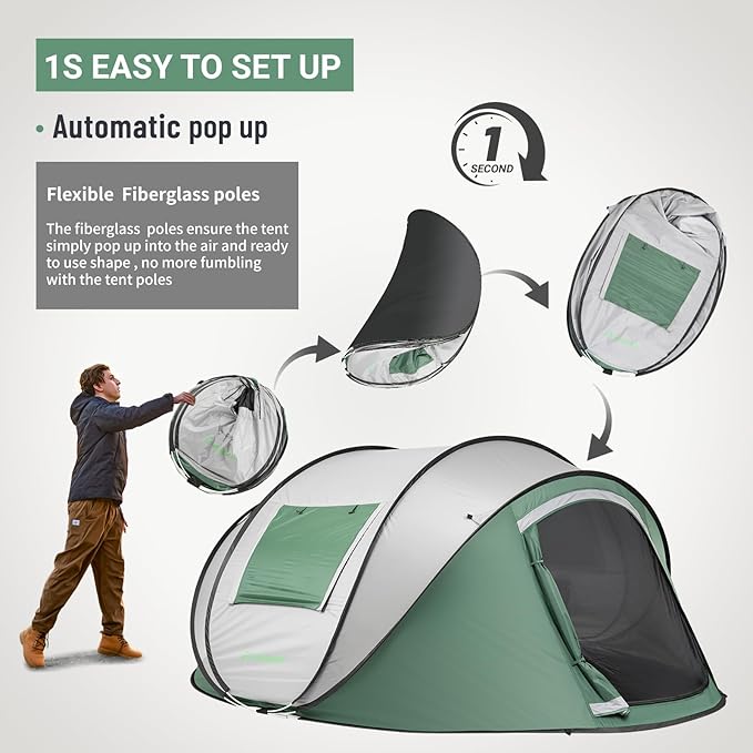 EchoSmile Instant Pop Up Camping Tent, 2/4/6 Person, Easy Setup Tent, Water Resistant Dome, Portable with Carry Bag