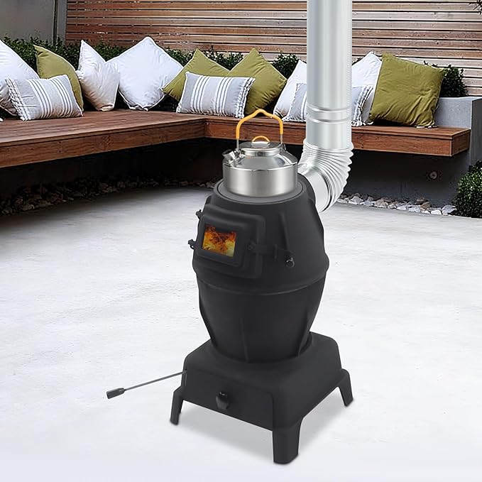 CNCEST Wood Burning Stove with Chimney Pipes,Cast Iron Cast Iron Portable Hot Tent Stove,6m/19.69ft Smoke Sleeve,Wood Stove Heating and Cooking for Camping,Tents,Cooking and Travel (Large)