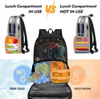 Horse Floral Moon Computer College Laptop Bag with Lunch Compartment for Men Women, Primary Middle High School Daypack Bookbag, Dustproof Hiking Picnic Cooler Backpack Meal Bag