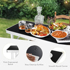 COSTWAY Folding Picnic Camping Table, Portable Lightweight Aluminum Table with Carry Bag, Food Prep Station with 2 Shelves, Quick Set-up, Outdoor Camping Table for BBQ, Party, Backyard (Black)