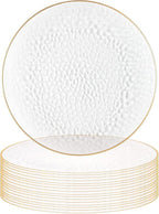 PARTY BARGAINS 13-Inch Charger Plates - 16 Pack, Hammered Clear Gold Rim, Heavy-Duty Disposable Chargers for Elegant Dining - Ideal for Weddings and Formal Events