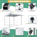 COBIZI 10x10 Pop Up Canopy Tent with Awning,Heavy Duty Canopy UPF 50+ All Season Wind Waterproof Commercial Outdoor Street Vendors Party Tents for Parties Canopy with Carry Bag(10 x 10 ft White)