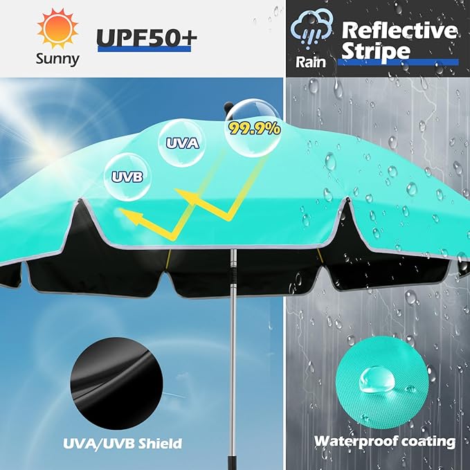 2Pack 48.8 inch Large Beach Umbrella with Clamp Sun Shade for Beach Chair, 360°Adjustable UV Protection Golf Umbrella with Clip for Outdoor Stroller Wheelchair Camping Chair