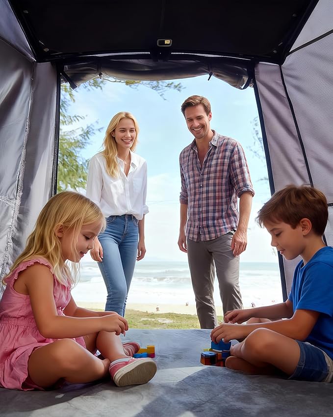 Tailgate Camping Tent for Tesla Model Y 2020-2024 Accessories [UPF50+ & Waterproof PU 3000mm] 420D Oxford Fabric Car Tailgate Shade Awning with Screen Net Suitable for 2-4 Person - Grey