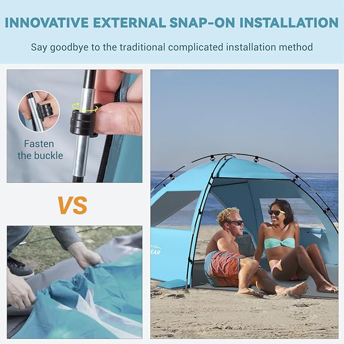 Elegear CumbreX™ Beach Tent Sun Shelter with Canopy, 6-8 Person Beach Tent, Easy Setup UPF 50+ UV Protection Portable Lightweight Double Silver Coating Cabana Sun Shade Shelter - Sky Blue