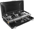 Camping Stove, 3 Burner Propane Portable Camp Stove with Regulator, Push-Button Instant Ignition, Portable Camp Grill, Adjustable Burners for Car Camping Outdoor Cooking (BLACK-19800 BTUs)