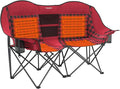 SUNNYFEEL Heated Double Camping Chair Oversized Folding Loveseat Chair for 2 Adults Heavy Duty Camping Couch 600 lbs with Cup Holders & Storage for Camping, Beach, Lawn, Patio RV & Indoor Use
