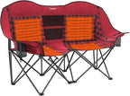 SUNNYFEEL Heated Double Camping Chair Oversized Folding Loveseat Chair for 2 Adults Heavy Duty Camping Couch 600 lbs with Cup Holders & Storage for Camping, Beach, Lawn, Patio RV & Indoor Use