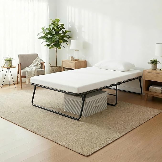 MAMIZO Folding Bed,Rollaway Bed with Mattress for Adults,Portable Bed,Metal Frame with Memory Foam Mattress,for Bedroom,Office,Camp,No Assembly Required,(75" x 31"x14")
