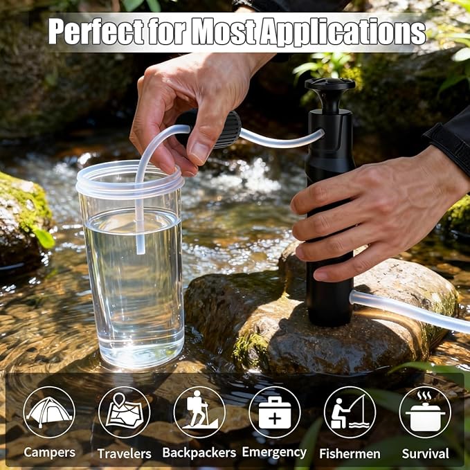 10000L Portable Water Filter Pump,High-Volume 3-Stage Portable Purification Filter,Water Filter for Camping, Backpacking, Hiking,Emergency