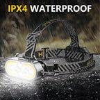 Super Bright Headlamp Rechargeable - 6 LED & 2 COB, 90° Rotating, Digital Power Display, 15 Modes with Red Light, Waterproof for Camping, Hiking, Walking, Running, Mechanic, Emergency