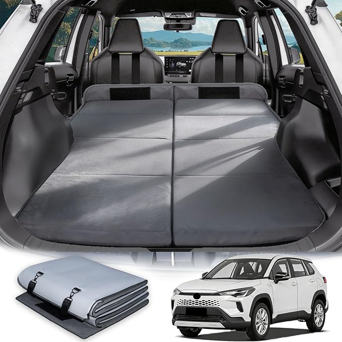 Car Bed for Toyota Corolla Cross, Foldable Non-Inflatable Memory Foam Camping Mattress, Thickened Portable SUV Trunk Sleeping Pad, Air Mattress Upgrade for Camping & Travel Essentials, Gray