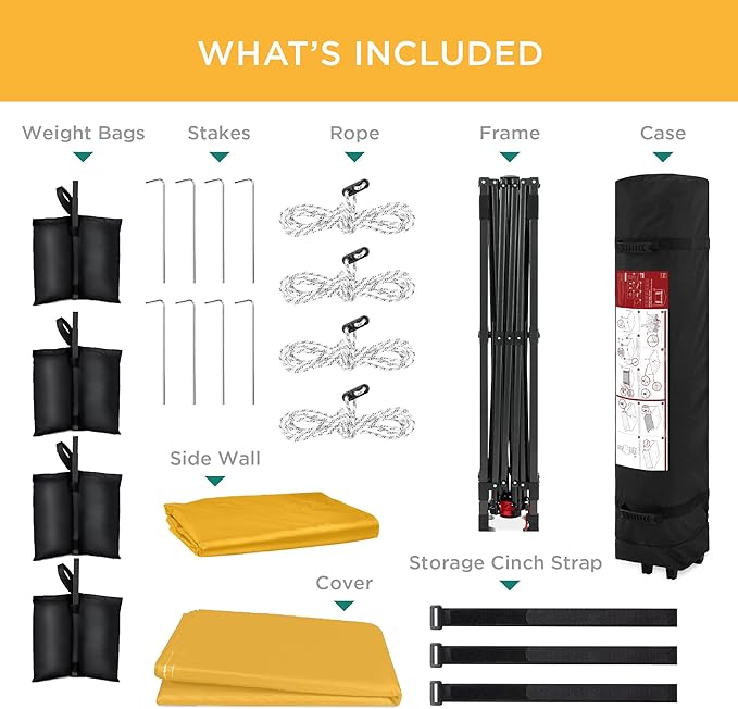 Best Choice Products 10x10ft Pop Up Canopy Tent with Sidewall, 1 Person 1 Minute Set Up, Carry Case, 4 Weight Bags - Marigold