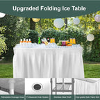 4 Foot Ice Cooler Table, Folding Tailgate Camp Fishing Cleaning with Matching Skirt & Drain Hose, Plastic Ice Table for Party, BBQ, Camping, Picnic, Barbecues to Keep Drinks Cool, White