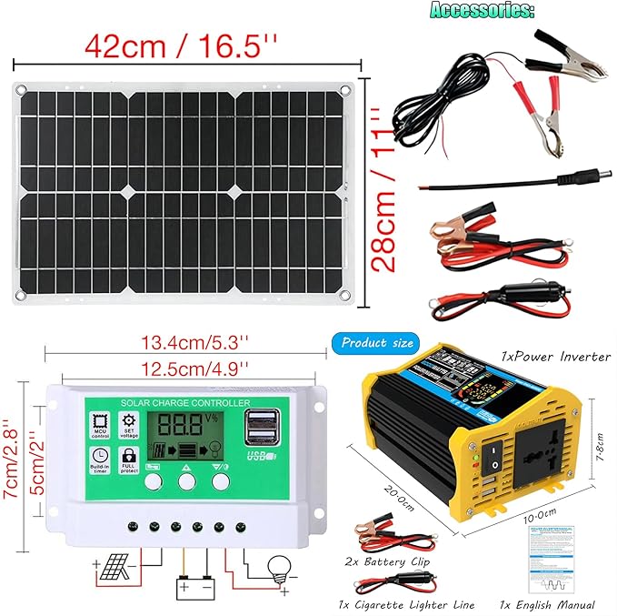100W Monocrystalline Solar Panel Kit with Lightweight Inverter for RV, Camping, and Boat(Unique Colour,50W)