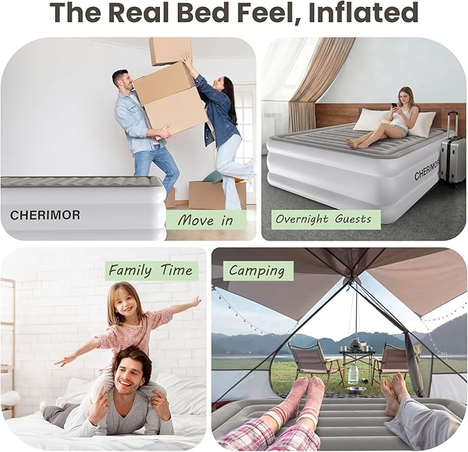 Air Mattress Queen with Built in Pump, 18" Raised Comfort, Anti-Sag Horizontal Beam, 800lbs Heavy-Duty Support Blow Up Mattress, Multi-Layer Leak Proof Air Bed for Home Guests Camping
