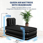 Twin Air Mattress with Headboard, Built-in Pump, Supports 500 lbs, Quiet Noiseless Design, 48-Hour Leak-Tested, 2.5 Min Fast & Easy Inflation/Deflation, Portable Blow Up Bed for Home, Guests & Camping