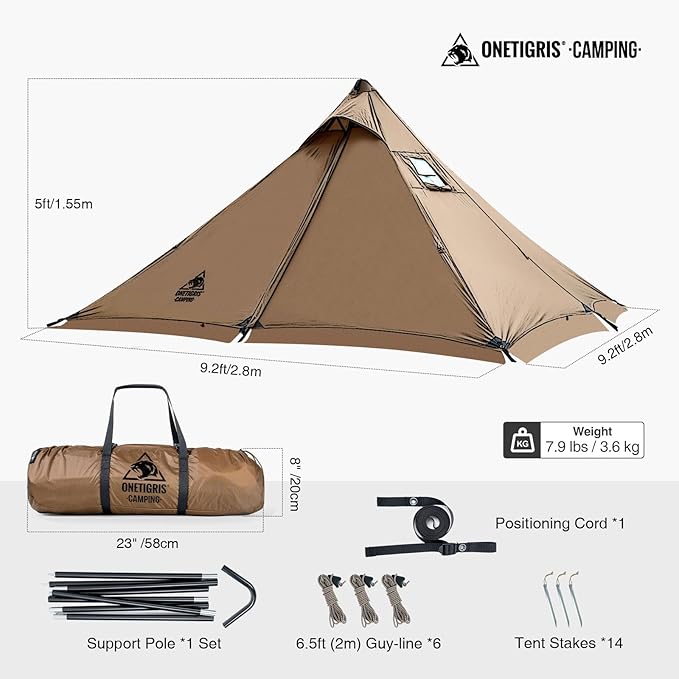 OneTigris APEX Trail Teepee Tent, Waterproof Windproof Hot Tent with Stove Jack, 2 Person Tent for Camping, Hiking, Bushcraft, Bikepacking, Travel