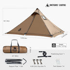 OneTigris APEX Trail Teepee Tent, Waterproof Windproof Hot Tent with Stove Jack, 2 Person Tent for Camping, Hiking, Bushcraft, Bikepacking, Travel