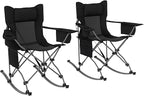 Outsunny Folding Rocking Camping Chairs for Adults, Portable Outdoor Rocking Chairs with Headrest, Cooler Bag, Cup Holder, Carry Bag for Picnic Outside and Outdoor Travel, 2 Pack, Black