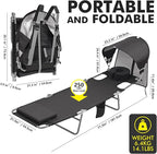 Backpack Beach Tanning Chair with UPF 50+ Canopy Sun Shade Face Hole, Folding Lounge Chair Reclining 6 Position for Adults Reading Sunbathing Outside Poolside Camping